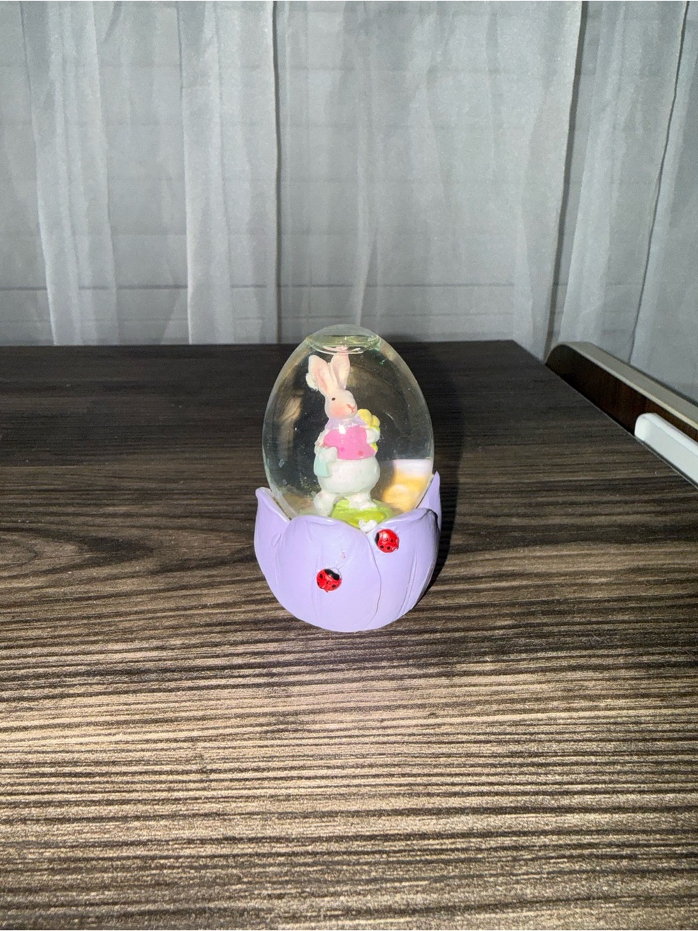 Easter Bunny Egg -Shaped Snow Globe in Lavender Flower Base